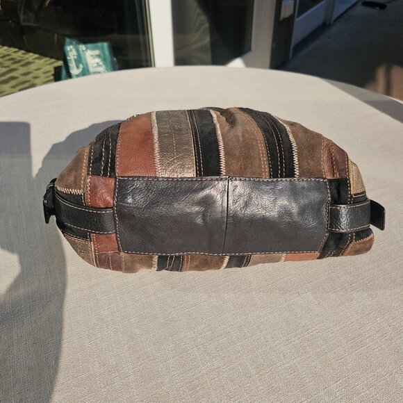 Fossil Vintage Bucket Bag, Satchel, Suede, Leather Patchwork Y2K Black and Brown - Picture 6 of 12
